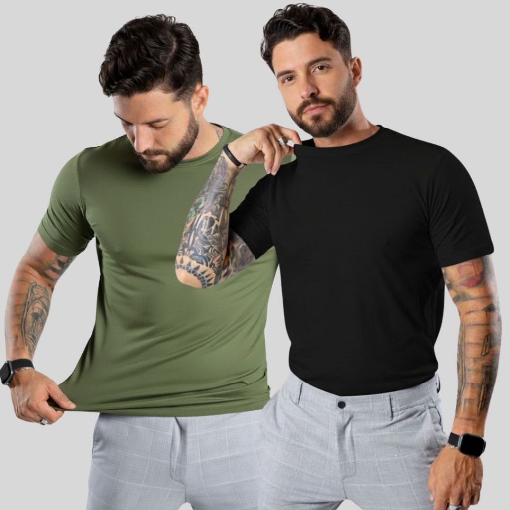 Kit 2 Camisetas Masculinas Básicas Pretas 96% Algodão Peruano e 4% Elastano  P Ao G1