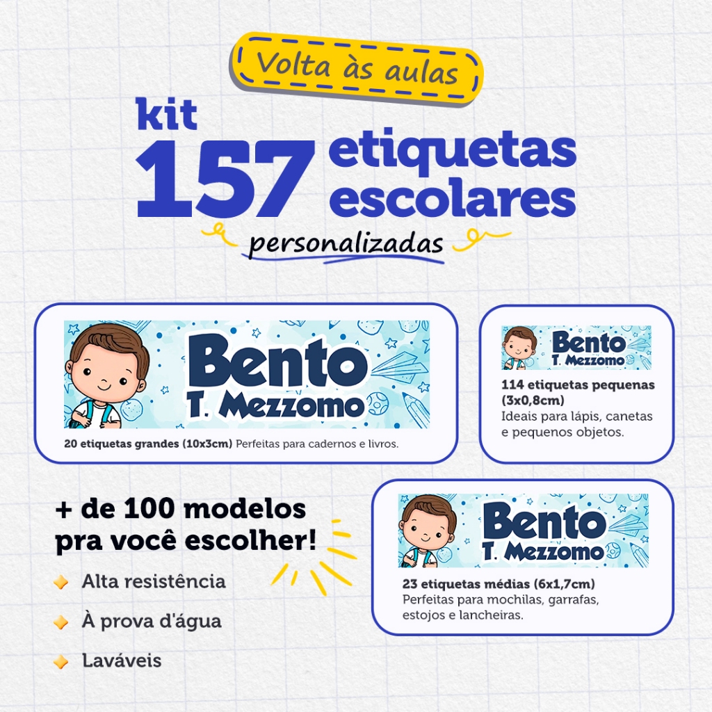 Kit 157 Etiquetas Escolares em Vinil - À prova d'água em Oferta na Shopee