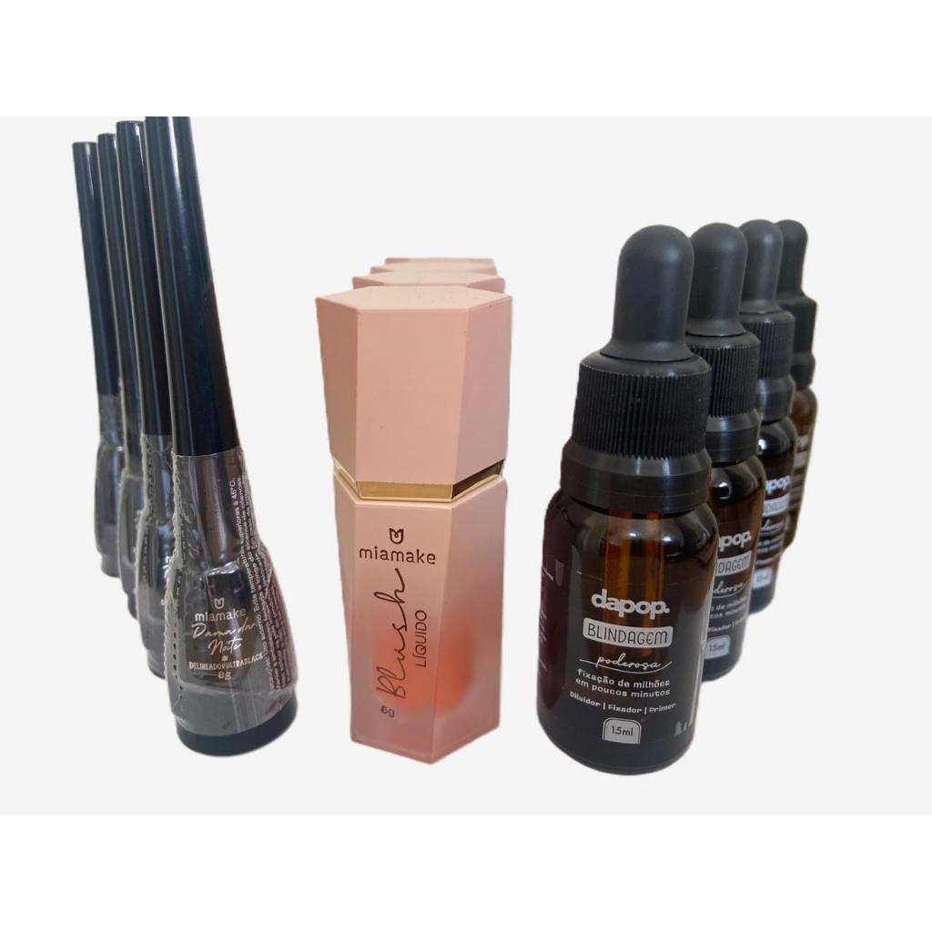 Kit Blindagem Poderosa Fixadora Dapop + Delineador Dama da Noite Miamake + Blush Liquido Miamake