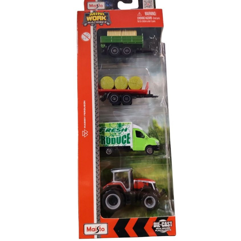KIT 4 Miniaturas Fazenda  Trator e Implementos - Mini Work Machines - 1/64 - Maisto em Oferta na Shopee