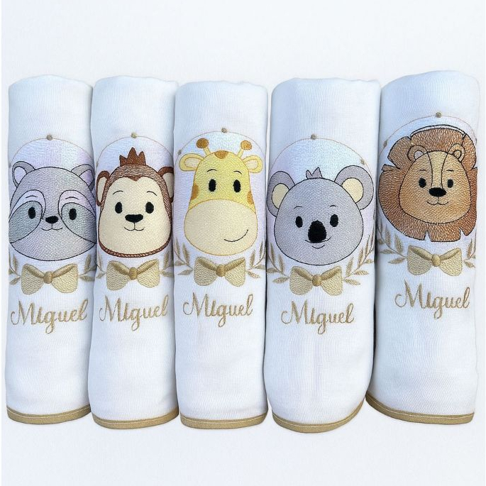 KIt Safari Bege Com Nome do Bebê Bordado Kit de Fraldas de Pano