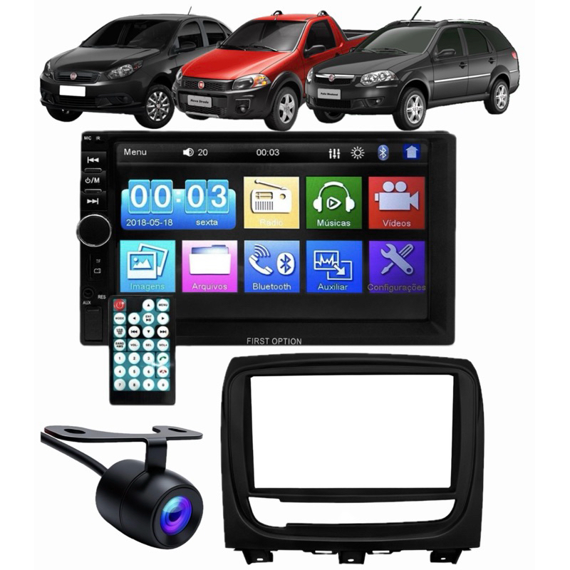 Central Multimídia Mp5 2din Fiat Palio Strada Siena (2013 até 2017) Espelhamento Bluetooth + moldura + câmera de ré