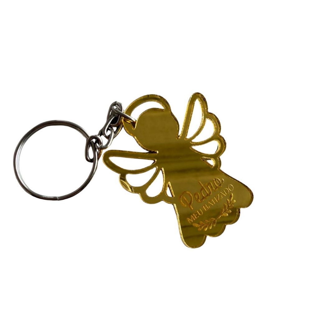 Chaveiros Personalizados Anjo Batizado Acrílico Dourado Eventos Decoração Enfeite Lembrancinha