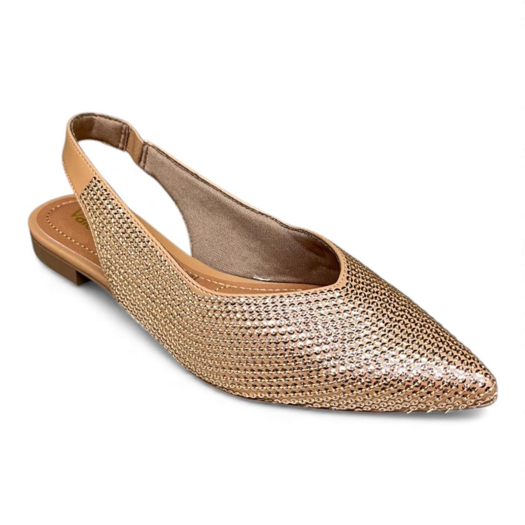 Sapatilha Slingback Valentina 373297 Bico Fino Salto Bloco Baixo Paetê