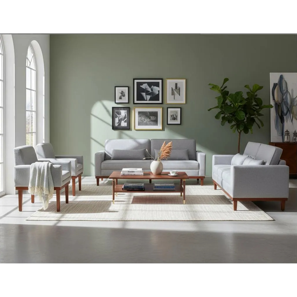 Conjunto Valência em Tecido Linho – Sofá 2 e 3 Lugares + 2 Poltronas, Design Moderno e Elegante