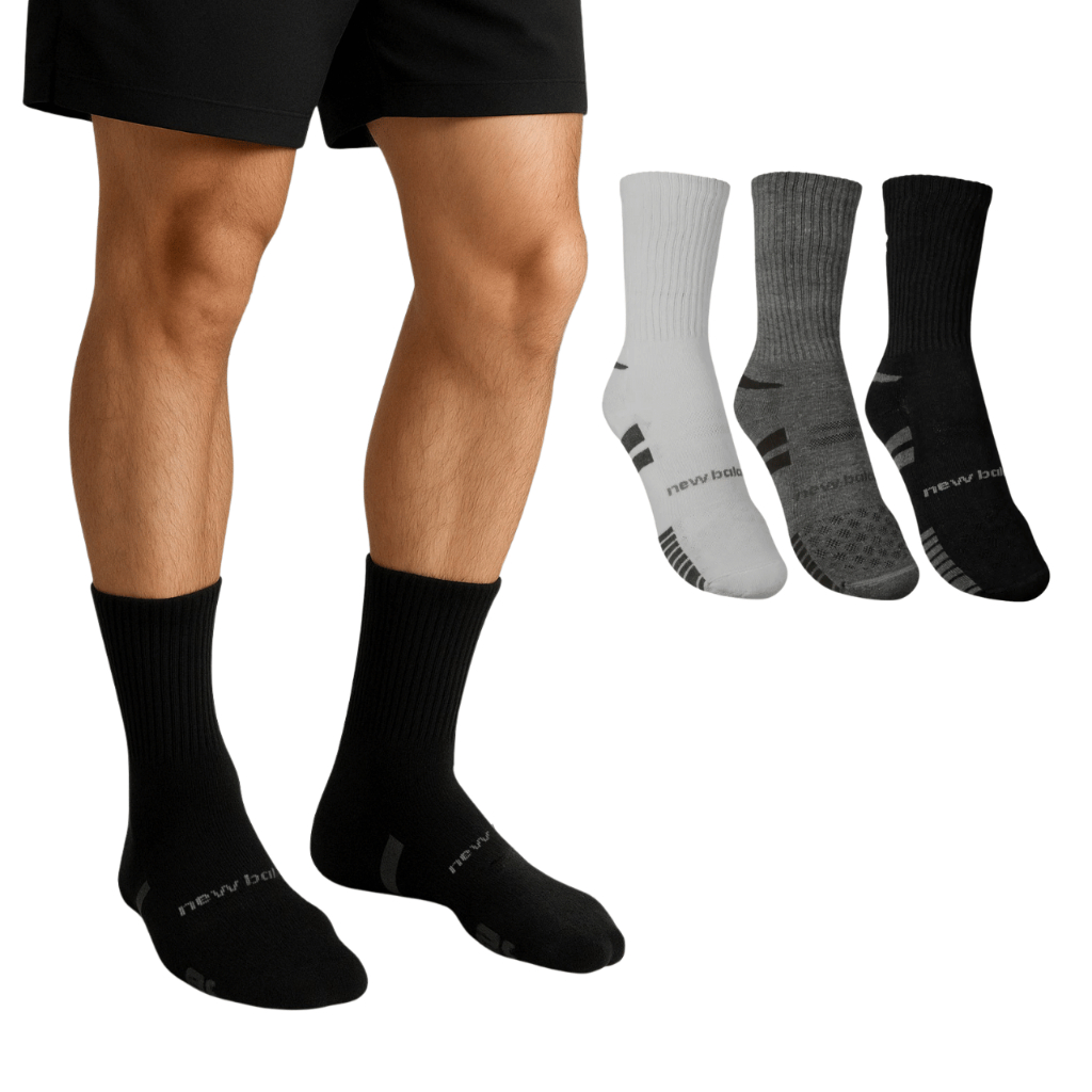Kit 3 pares Meia New Balance Cano Longo Meia de Algodão com Calcanhar e Faixa de Elástico New Balance em Oferta na Shopee