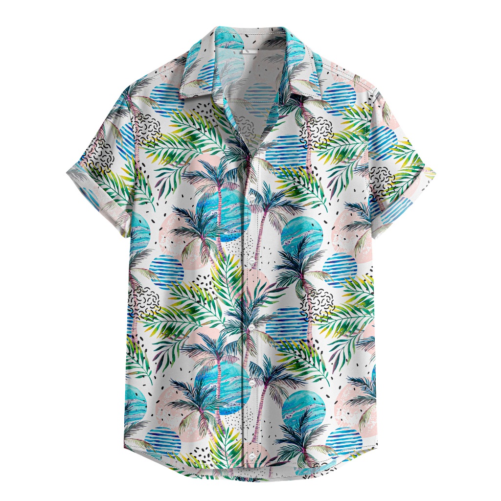 Camisa De Botão Floral Palmeiras Floral Verão Praia [Ref-284]