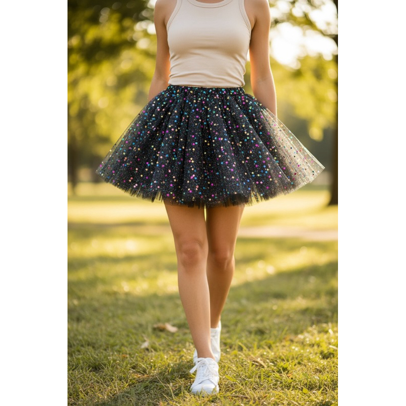 Saia Tule Adulto Colorida Com brilho Festa Carnaval 40 Cm Tutu — imagem 2 de 2