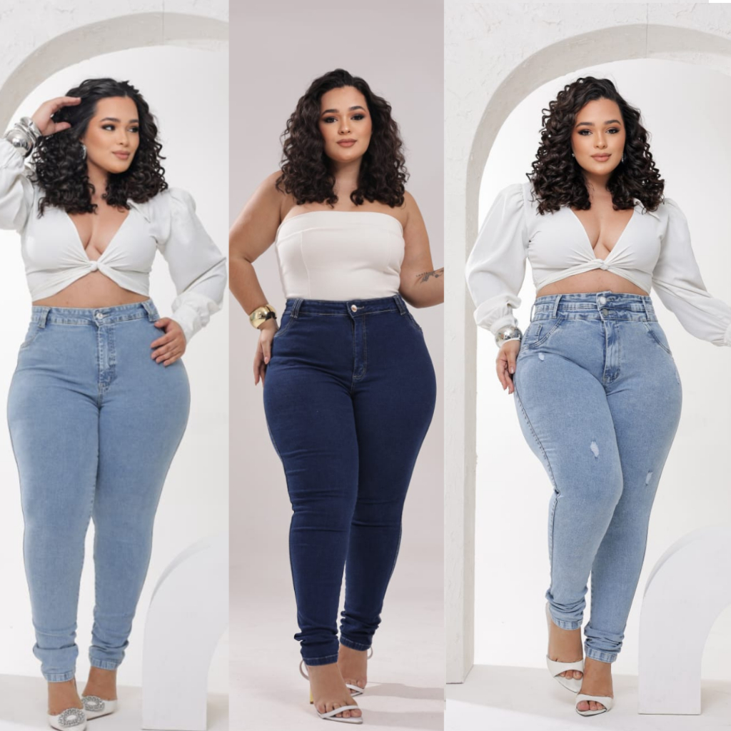 Calça Jeans Feminina Plus Size Skinny Sal Com Lycra Levanta Bumbum Cintura Alta Premium