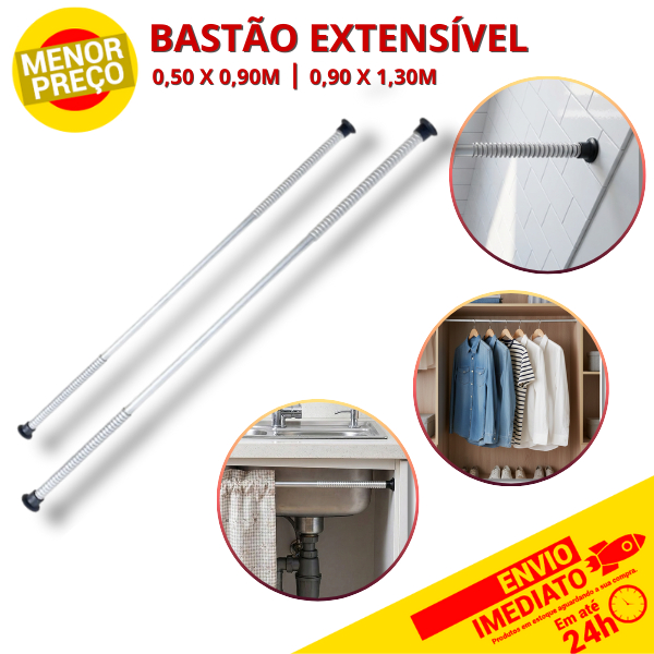 Bastão Extensível de Pressão Para Cortinas de Box Pia Balcão Suporte Varão Ajustável em Tubo