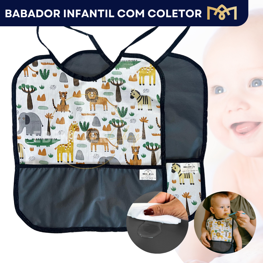 Kit 2 Babador Bebê Impermeável Infantil Pega Migalhas Com Bolso Premium
