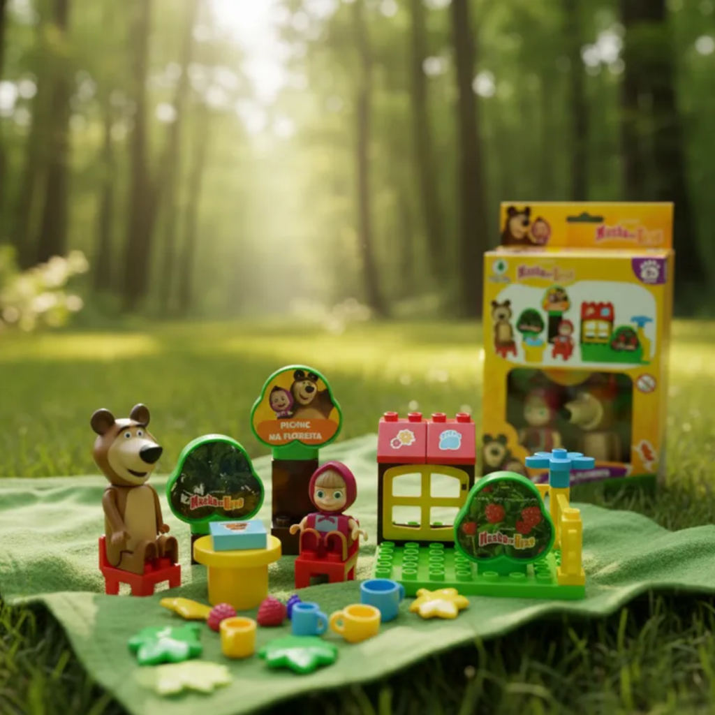 Brinquedo Playset Blocos de Montar Masha e Urso Picnic na Selva