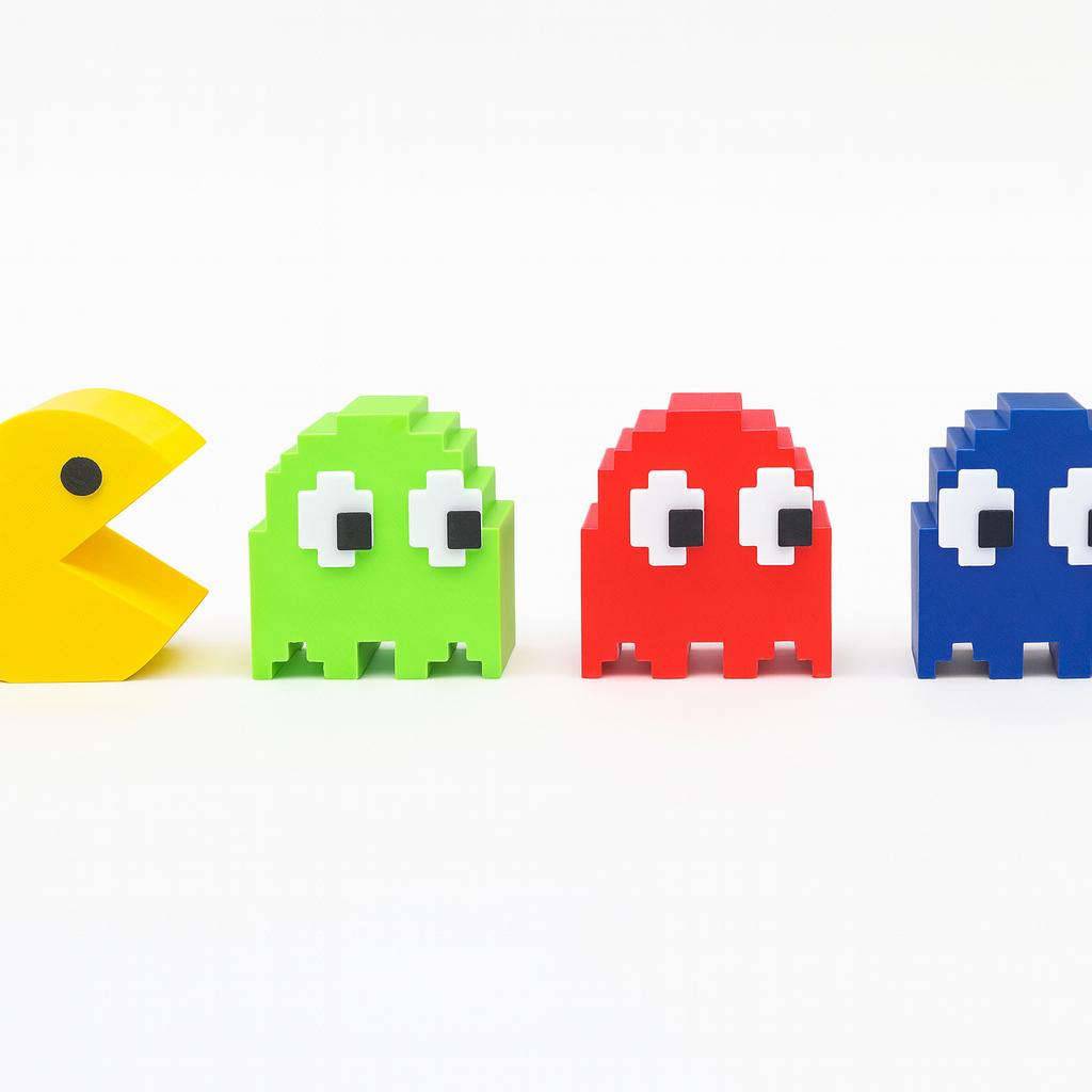Kit Pac-Man Decoração Geek 4 peças - 1 Pac Man e 3 Fantasminhas (Azul, Vermelho e Verde)