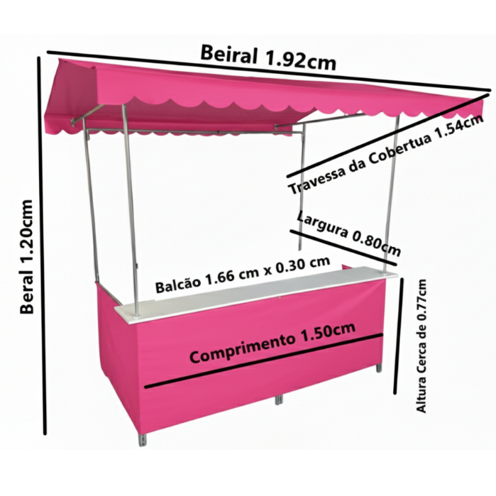 Barraca com Balcão Para Feiras Eventos 150MT Com Cobertura Lona Lisa Pink + Proteções de Chuva + Bolsa — imagem 2 de 2