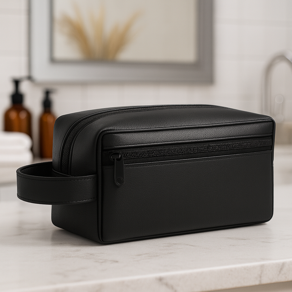 Nécessaire Masculina de Couro Sintético – Compacta, Resistente, Ideal para Viagem Couro Sintético