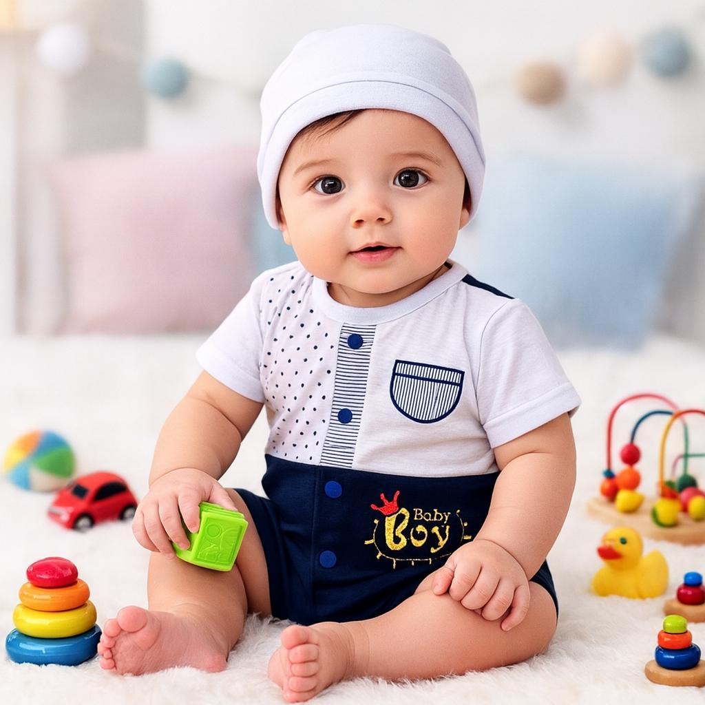 Macacão Bebê Recém-Nascido com Touquinha com Bordado Bad Boy – Conjunto Fofinho