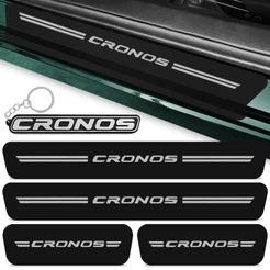 Kit Compatível Cronos 4 Peças Adesivo Soleira Porta Carro 2017 A 2021Preto Fosco + Chaveiro