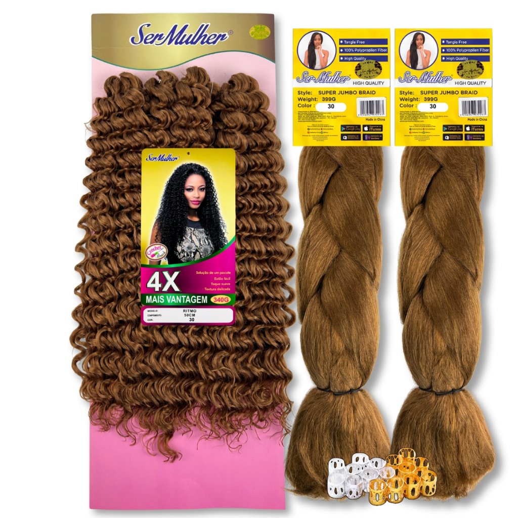 Kit Trança Gypsy 2 Jumbo + Cabelo Cacheado Ritmo Fibra Orgânica Ser Mulher Crochet Braid
