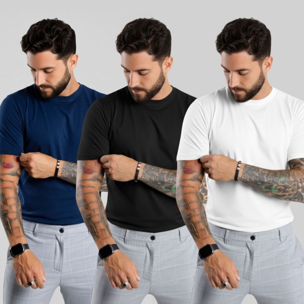 Kits Camiseta Algodão Peruano Masculino Basica Lisa: 96% Algodão Peruano + 4% Elastano Original