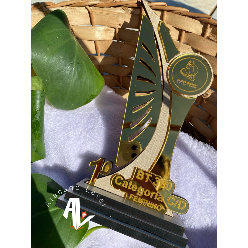 troféu Beach tênis personalizado - MDF de 6 mm + acrílico kit personalizado
