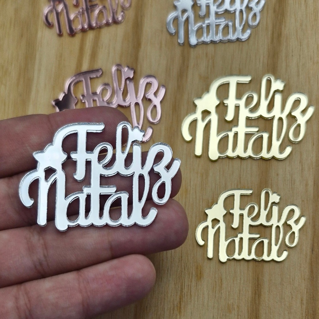 Aplique Decorativo FELIZ NATAL em Acrílico Espelhado - Diversas Cores e Kits!