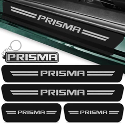 Kit 4 Peças Adesivo Soleira Porta Carro CompatívelPrisma 2012 A 2019 Proteção + Chaveiro