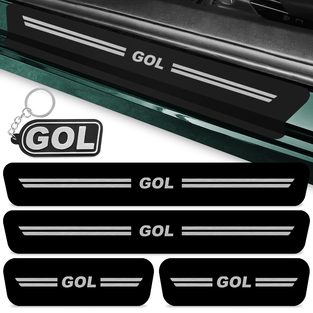 Kit 4 Peças Soleira Porta Carro Compatível Vw Gol G2 G3 G4 Adesivo Proteção Preto Fosco + Chaveiro