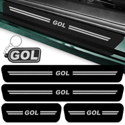 Kit 4 Peças Soleira Porta Carro Compatível Vw Gol G2 G3 G4 Adesivo Proteção Preto Fosco + Chaveiro