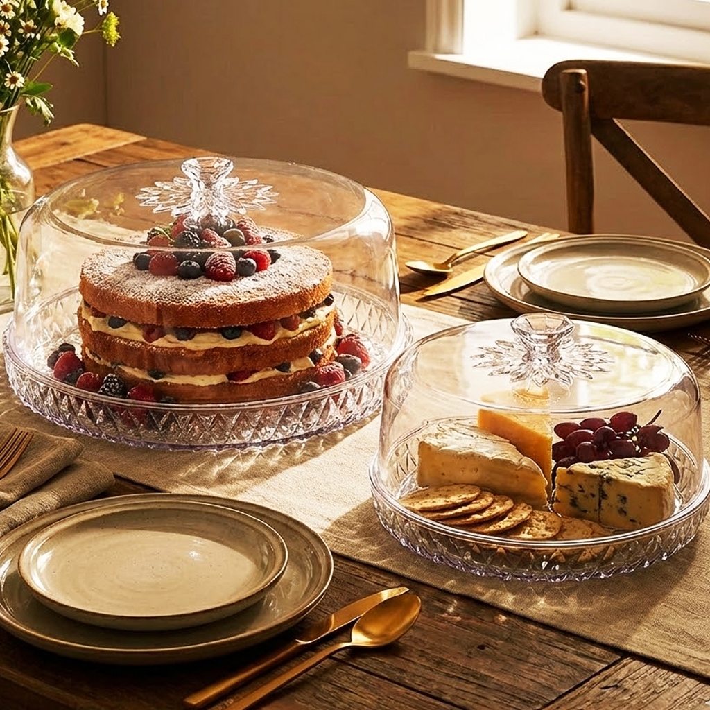 Kit Boleira e Queijeira Mesa Posta Glamour Acrílico com Tampa Decoração