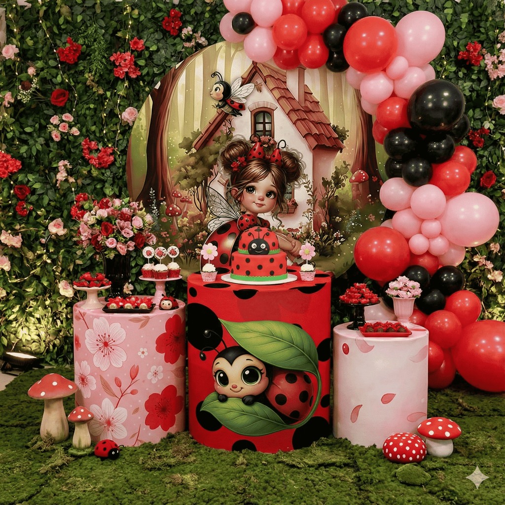 Kit Capa Painel Redondo Grande + Capas Cilindros Festa Infantil Joaninha Menina Aniversario Oferta em Oferta na Shopee