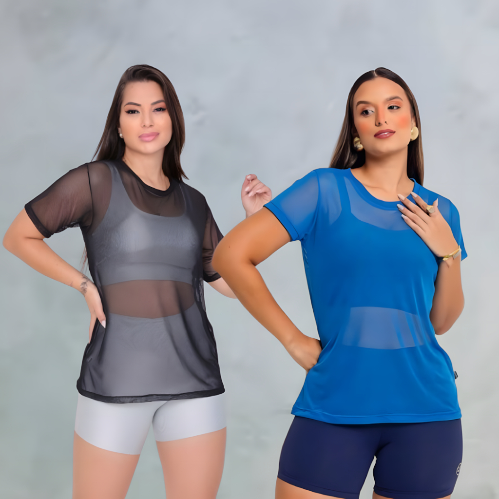 Kit 2 Blusas Feminina De Tule Para Treino Academia Moda Fitnes