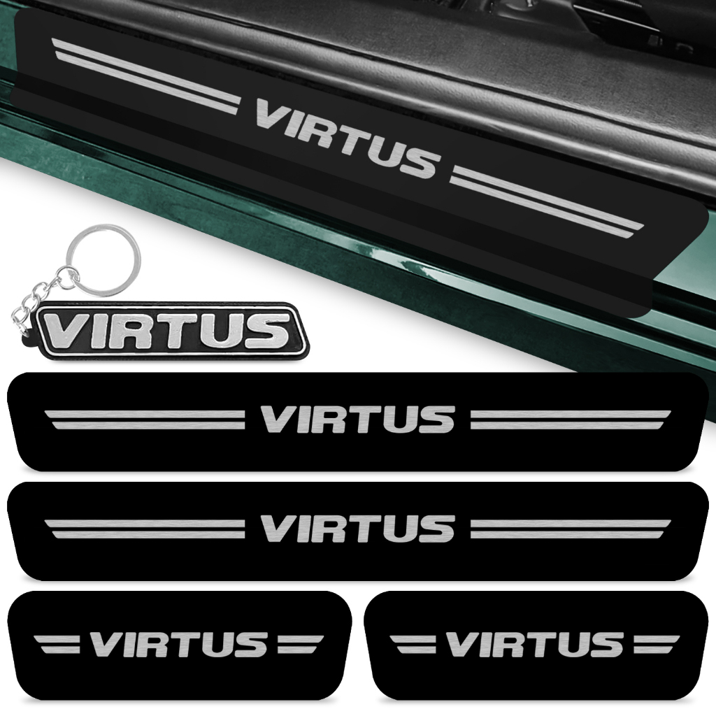 Soleira Porta Carro Compatível Virtus 2015 A 2022 Kit 4 Peças Adesivo Proteção Preto Fosco + Chaveiro