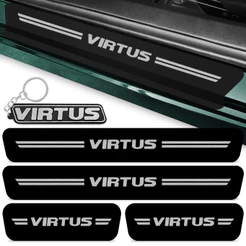 Soleira Porta Carro Compatível Virtus 2015 A 2022 Kit 4 Peças Adesivo Proteção Preto Fosco + Chaveiro