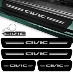 Kit 4 Peças Compatível Civic G10 Adesivo Soleira Porta Carro 2017 A 2021 Proteção Preto + Chaveiro