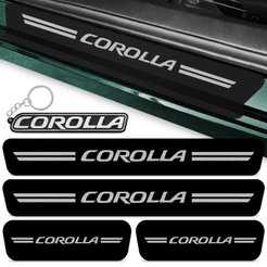 Kit 4 Peças Compatível Corolla Adesivo Soleira Porta Carro 2015 A 2019 Proteção Preto Fosco + Chaveiro