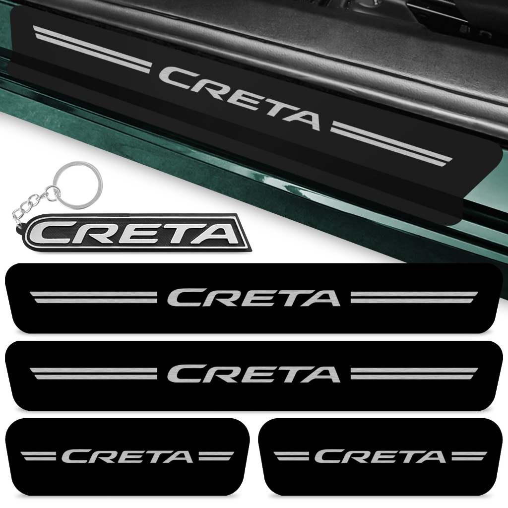 Kit 4 Peças Soleira Compatível Creta Adesivo Porta 2016 A 2021 Proteção + Chaveiro Nome do Carro