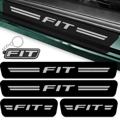 Adesivo Soleira Fit Porta Carro Compatível Fit 2014 A 2021 Kit 4 Peças Proteção Preto Fosco + Chaveiro
