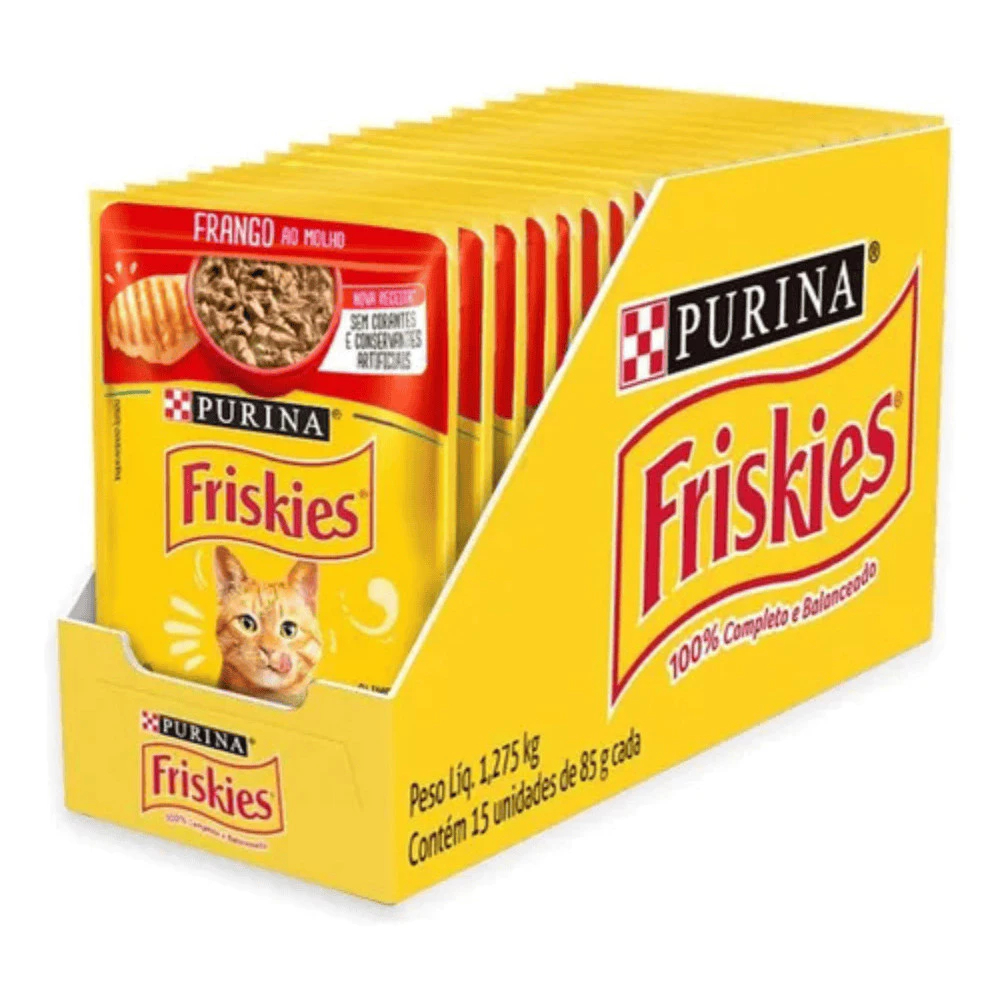 Sachê Friskies® Frango ao Molho 85g | Purina - Caixa Fechada com 15 Unidades - Ração Úmida para Gato em Oferta na Shopee