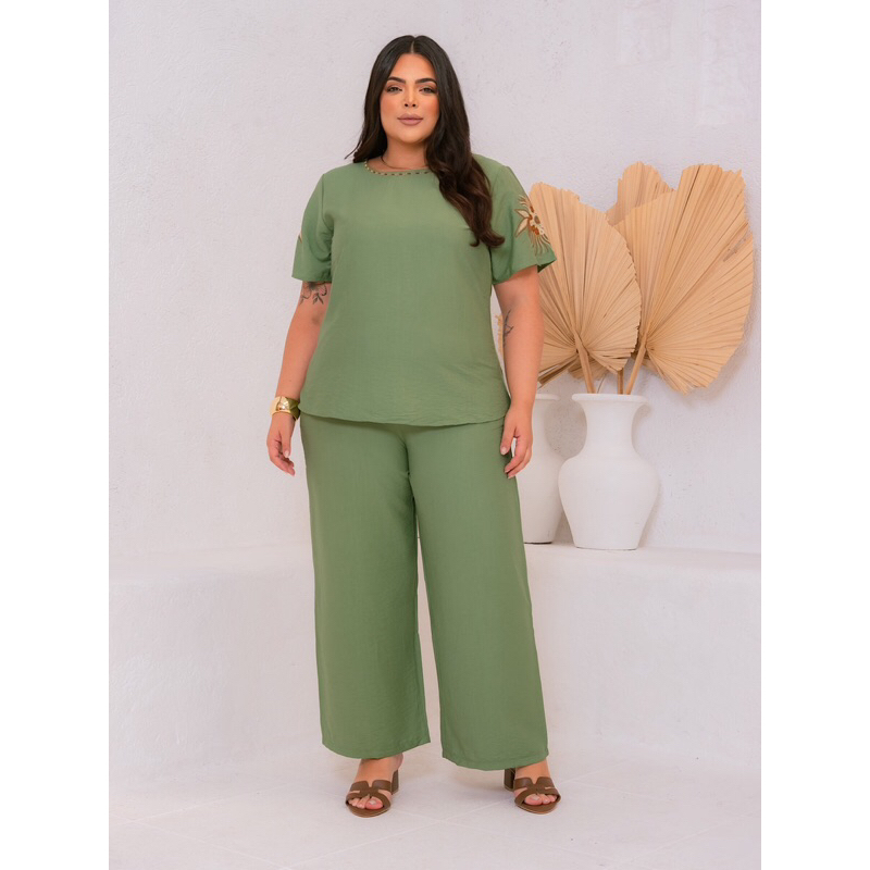 KS65863  CONJUNTO FEMININO DE LINHO PLUS SIZE BORDADO NOVIDADE em Oferta na Shopee