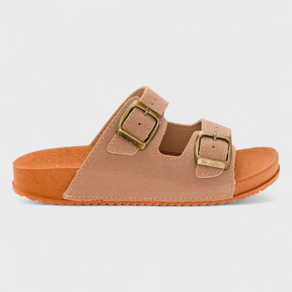 Sandália Infantil Estilo Birken Fivela Dupla Unissex Camurça Nude/Pele em Oferta na Shopee