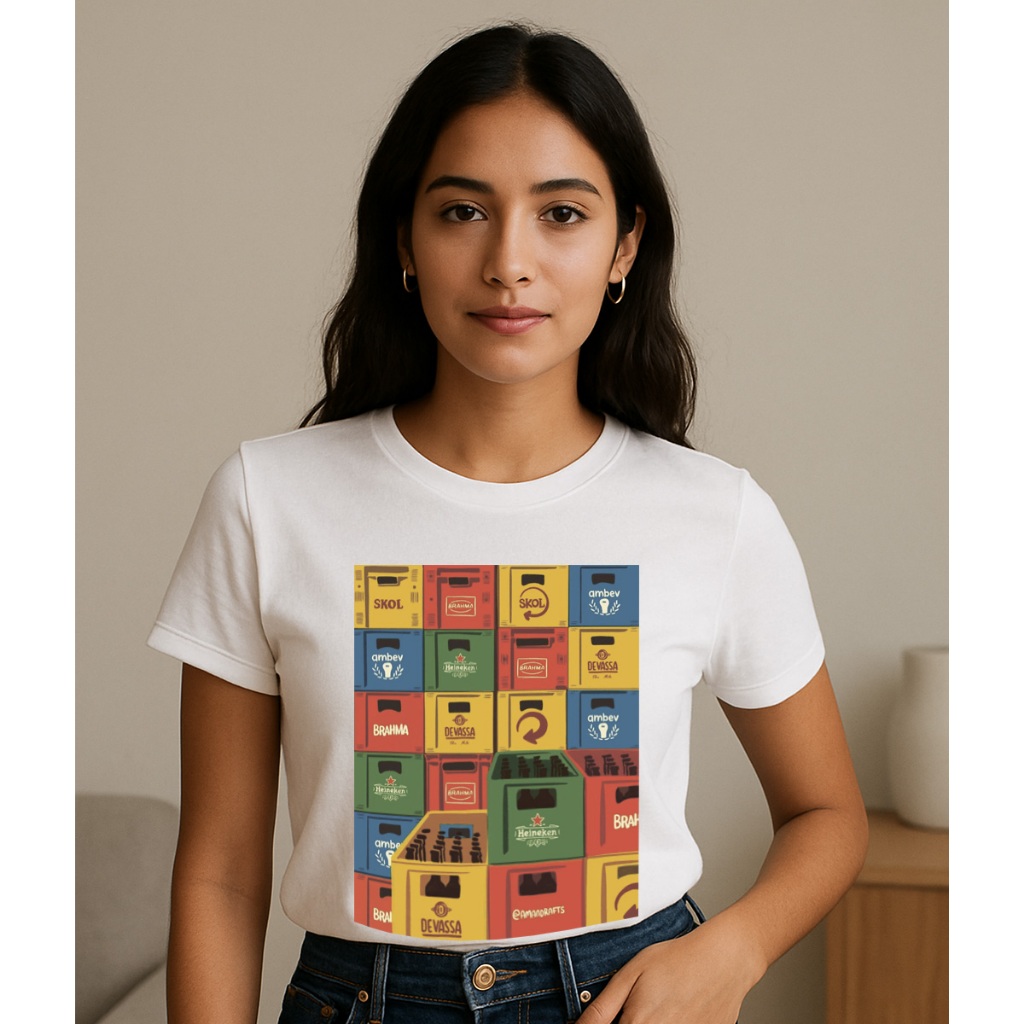 camiseta caixas de bebida bar  engradado boteco blusa 100% algodão estilosa e moderna