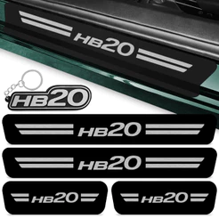 Kit 4 Peças Adesivo Soleira Porta Carro Compatível Hb20 2013 A 2022 Proteção Preto Fosco + Chaveiro