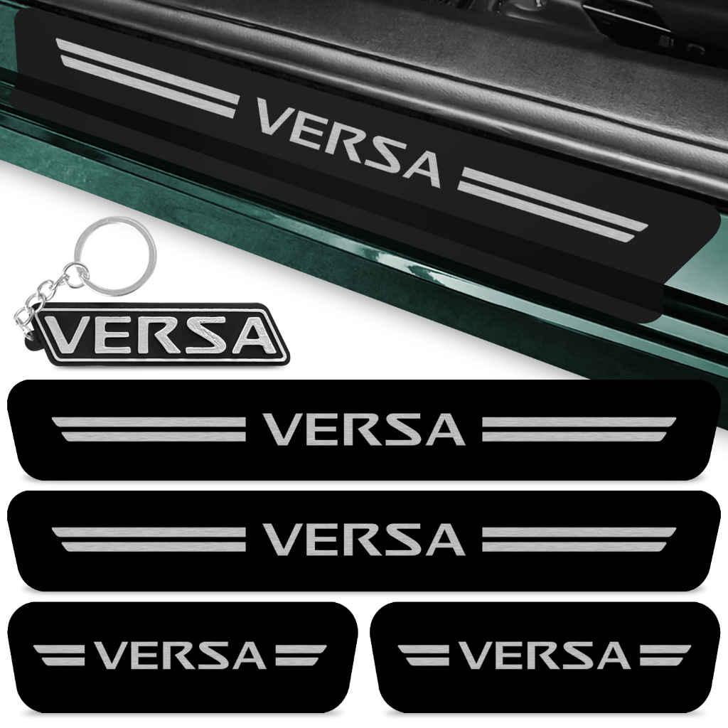 Kit 4 Peças Adesivo Soleira Porta Carro Compatível Versa 2011 A 2019 Proteção Preto Fosco + Chaveiro