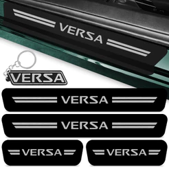 Kit 4 Peças Adesivo Soleira Porta Carro Compatível Versa 2011 A 2019 Proteção Preto Fosco + Chaveiro