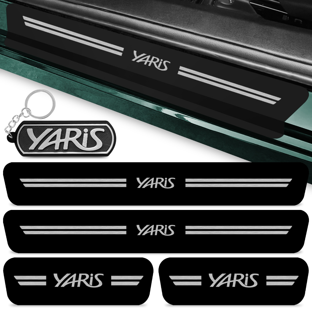 Kit 4 Peças Adesivo Soleira Porta Carro Compatível Yaris 2018 A 202 Preto Anti Arranhões + Chaveiro