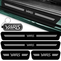 Kit 4 Peças Adesivo Soleira Porta Carro Compatível Yaris 2018 A 202 Preto Anti Arranhões + Chaveiro