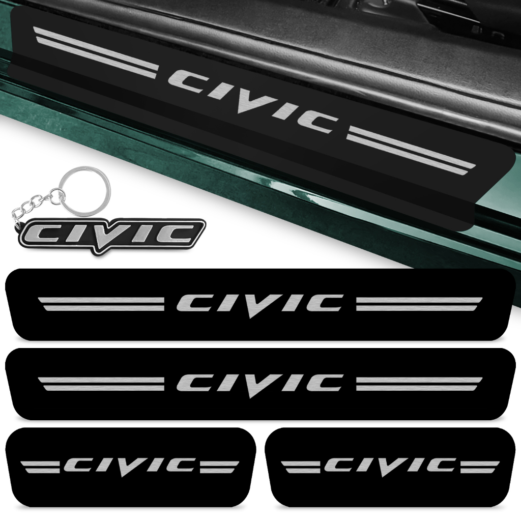 Kit 4 Peças Adesivo Soleira Porta Carro Compatível Civic G9 2012 A 2016 Fosco Anti Risco + Chaveiro