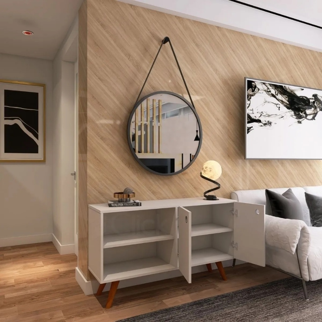 Espelho Redondo Decorativo Adnet com Alça de Couro Ecológico - 50 cm Caramelo