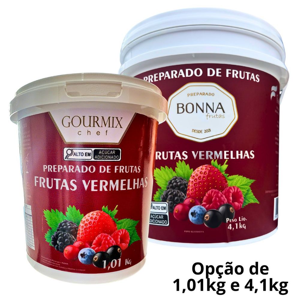 Polpa de Frutas Vermelhas Gourmix Chef  Bonna Frutas 1,01kg e 4,1kg Calda Cobertura Recheio e Drinks em Oferta na Shopee