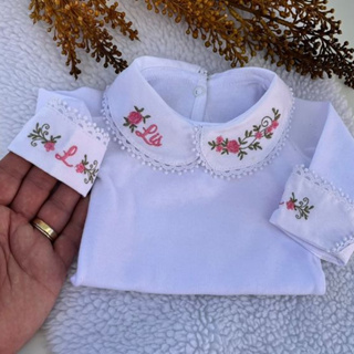 Body Bordado Gola e Punho - MENINA (Acessórios não inclusos) em Oferta na Shopee